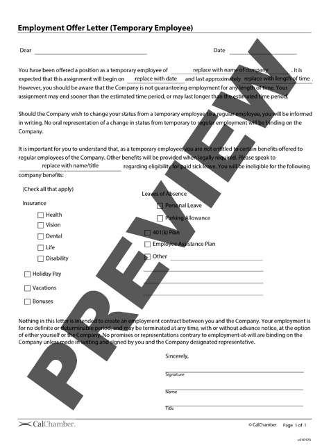 temporary assignment letter to employee