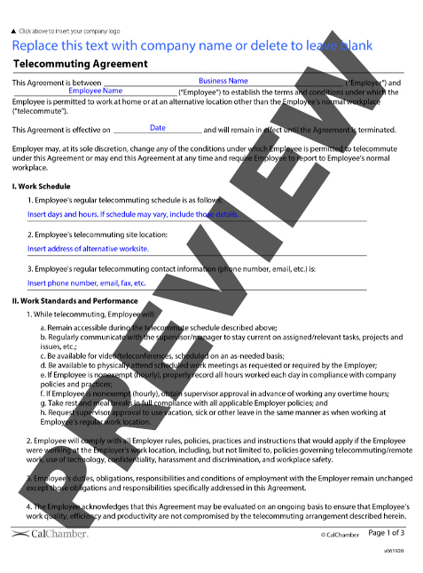 telecommuting agreement template