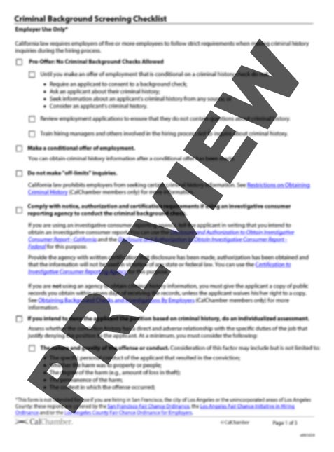 Criminal Background Screening Checklist - HRCalifornia