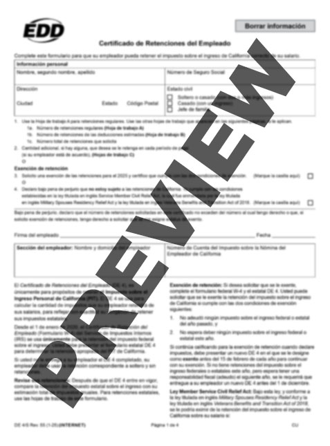 DE4 — California Employee's Withholding Certificate — Spanish ...