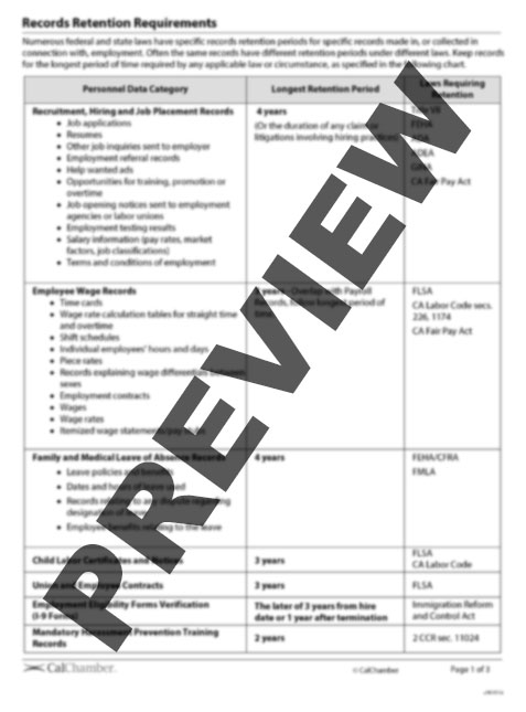 Records Retention Requirements - HRCalifornia