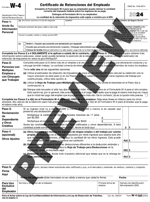 W4 Form 2023 Spanish Printable Forms Free Online 5908