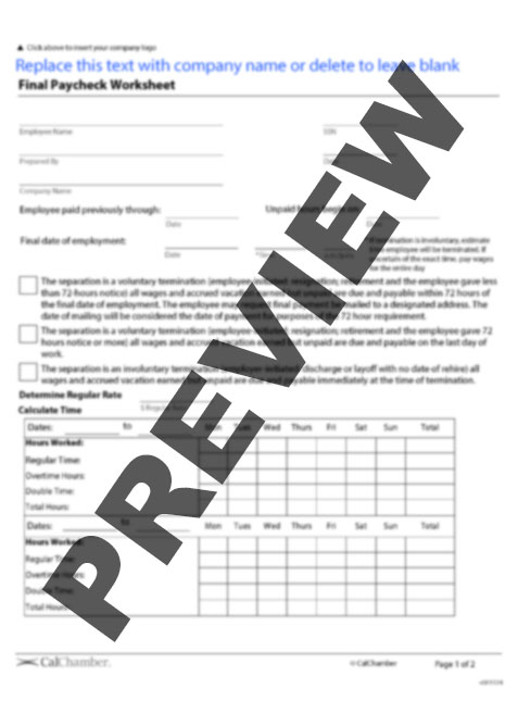 Final Paycheck Worksheet - HRCalifornia