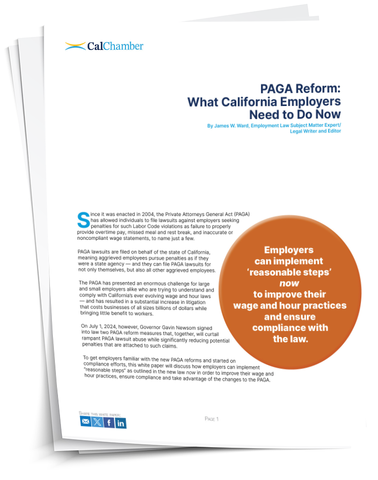 CalChamber PAGA reform white paper